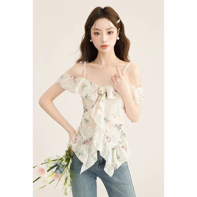 如续 气质收腰显瘦法式复古碎花边背心 女款