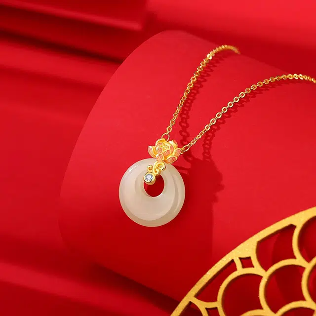 妈妈的守护 好运莲莲国潮中国风设计感小众简约复古 新中式高级感轻奢气质 上岸转运 和田玉项链 青白玉 女款