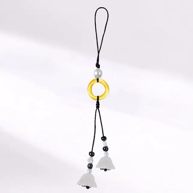 卡莱茵 轻奢风高级质感金色圆环挂饰白色风铃花流苏 合金 挂件 男女同款情侣款