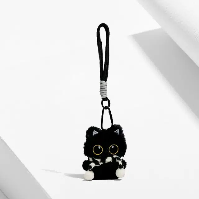 卡莱茵 挂绳版围脖小黑猫包包挂饰 可爱猫咪尼龙#好运 毛绒 挂件 男女同款情侣款