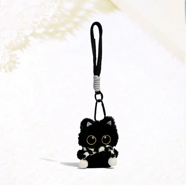 卡莱茵 挂绳版围脖小黑猫包包挂饰 可爱猫咪尼龙#好运 毛绒 挂件 男女同款情侣款