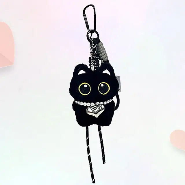 卡莱茵 【挂脖爱心小黑猫】可爱萌趣小猫创意清新卡通包包百搭#好运  毛绒 挂件 男女同款情侣款