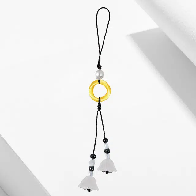 卡莱茵 轻奢风高级质感金色圆环挂饰白色风铃花流苏 合金 挂件 男女同款情侣款
