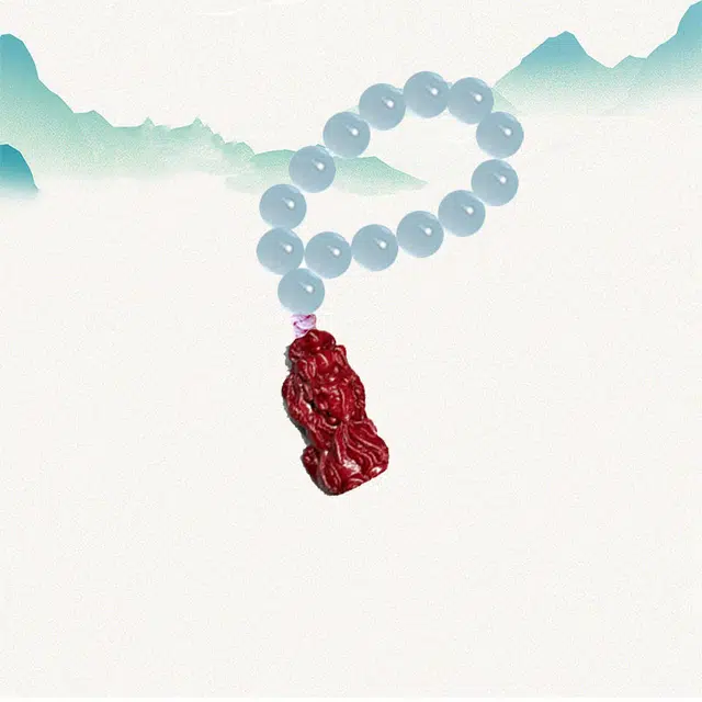 【招财进宝】 新中式貔貅钥匙扣  吉祥如意汽车后视镜#好运  卡莱茵 朱砂 玻璃 挂件 男女同款情侣款