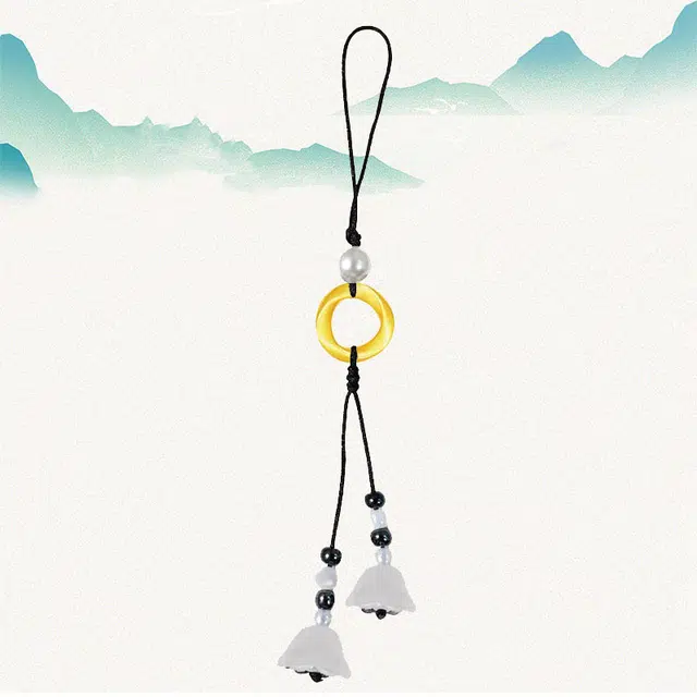 卡莱茵 轻奢风高级质感金色圆环挂饰白色风铃花流苏 合金 挂件 男女同款情侣款
