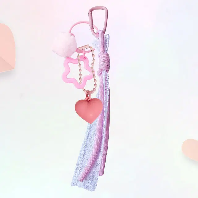 卡莱茵 【爱心小星星】创意粉色系带小毛球  镂空手机包包挂绳  #好运 尼龙 挂件 男女同款情侣款