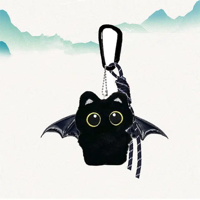 【翅膀小猫】 卡莱茵 日系多巴胺可爱风萌趣黑猫森系卡通清新俏皮创意百搭包包 毛绒 挂件 男女同款情侣款