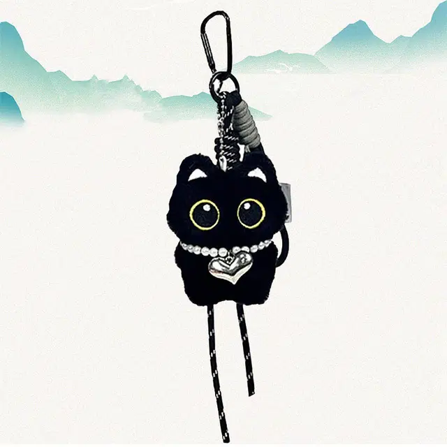 卡莱茵 【挂脖爱心小黑猫】可爱萌趣小猫创意清新卡通包包百搭#好运  毛绒 挂件 男女同款情侣款