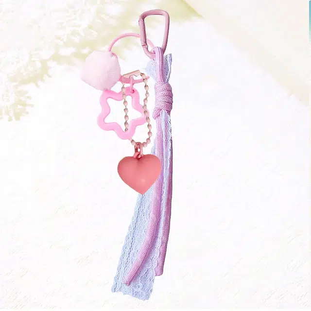 卡莱茵 【爱心小星星】创意粉色系带小毛球  镂空手机包包挂绳  #好运 尼龙 挂件 男女同款情侣款