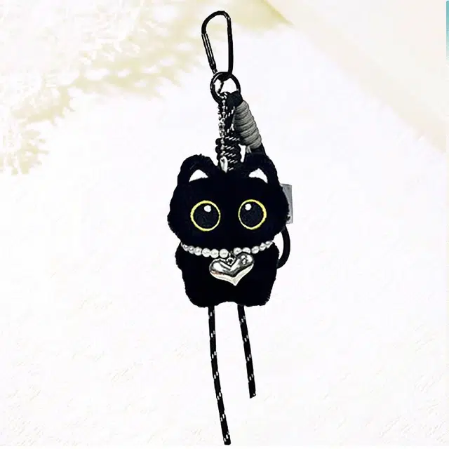卡莱茵 【挂脖爱心小黑猫】可爱萌趣小猫创意清新卡通包包百搭#好运  毛绒 挂件 男女同款情侣款