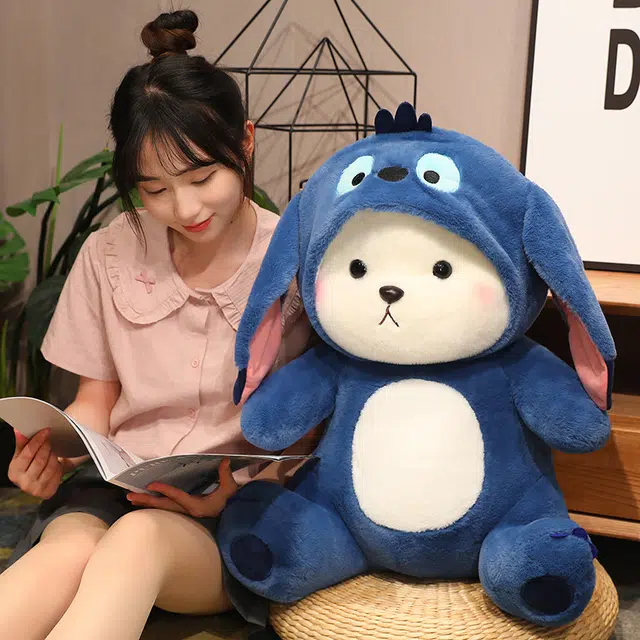 西瓜藤 呆萌布娃娃可爱变身小熊可脱帽公仔 靠枕抱枕
