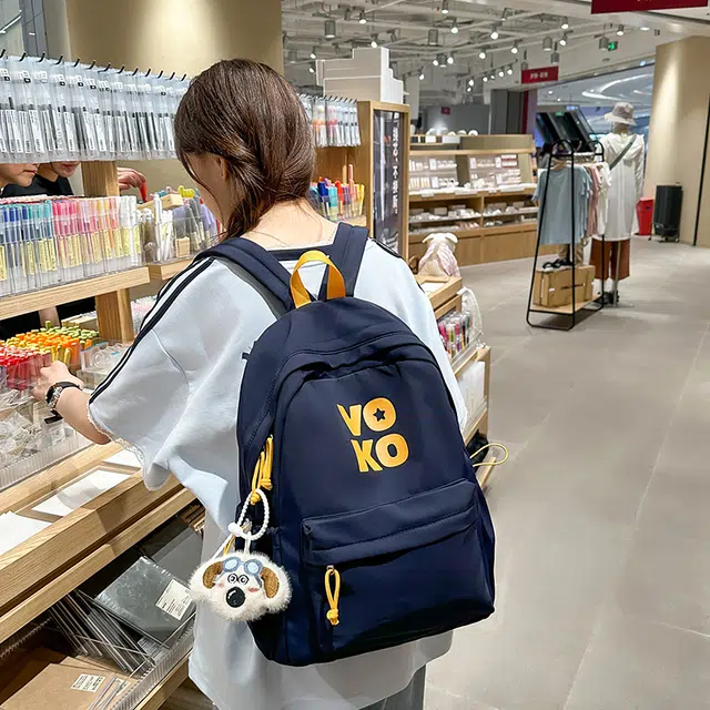 蔻蒂熊 女简约撞色休闲书包女大学生中学生轻便旅游背包 牛津纺 双肩包 常规 青少年 米白色/黑色/浅绿色/浅绿色/深蓝色