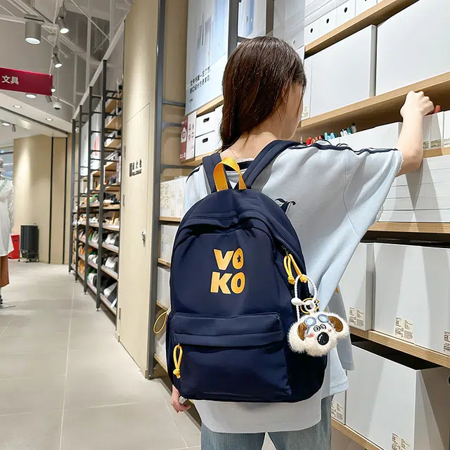 蔻蒂熊 女简约撞色休闲书包女大学生中学生轻便旅游背包 牛津纺 双肩包 常规 青少年 米白色/黑色/浅绿色/浅绿色/深蓝色