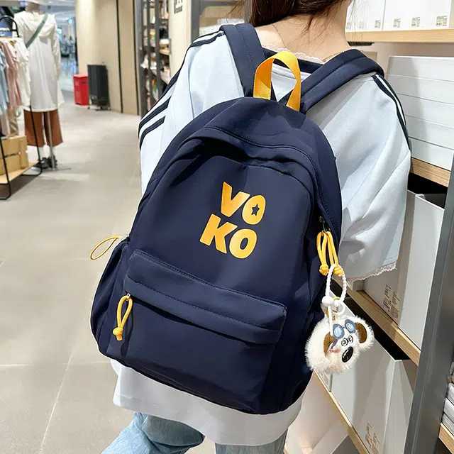蔻蒂熊 女简约撞色休闲书包女大学生中学生轻便旅游背包 牛津纺 双肩包 常规 青少年 米白色/黑色/浅绿色/浅绿色/深蓝色