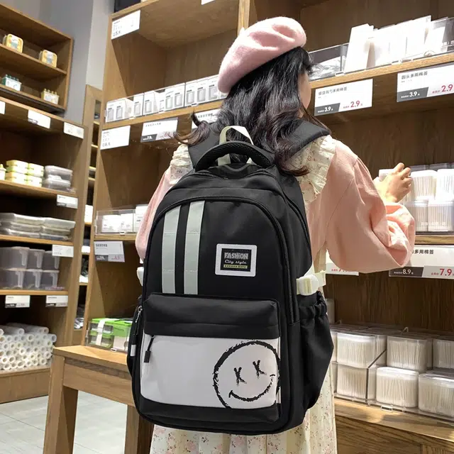 蔻蒂熊 学院风初高中学生上课书包韩版简约撞色百搭背包大容量通勤 尼龙布 双肩包 常规 青少年 白色/黑色/红色/紫色/卡其色/蓝色