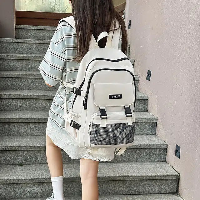 蔻蒂熊 书包男大学生高中学百搭背包初中小学生五六年级大容量韩版 尼龙布 双肩包 常规 青少年 米白色/浅灰色/深灰色/黑色/蓝色