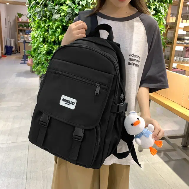 蔻蒂熊 女日系校园简约百搭高中学生初中生上课书包大容量男潮 尼龙布 双肩包 常规 黑色/白黄色/咖色/蓝色/白卡其色