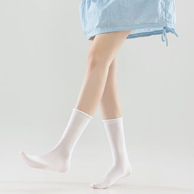 拾袜记 纯色薄款凉感舒适透气卷边堆堆中筒袜 女款 组合装