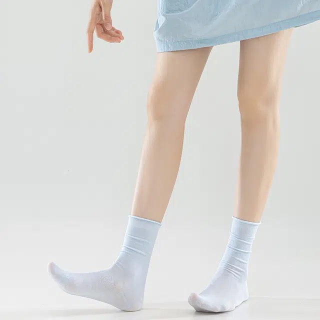 拾袜记 纯色薄款凉感舒适透气卷边堆堆中筒袜 女款 组合装