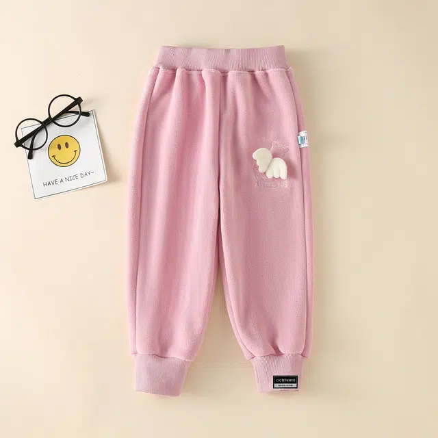 十月妈咪 秋冬 加厚保暖休闲裤一体绒防风裤子纯色厚款棉裤 儿童款