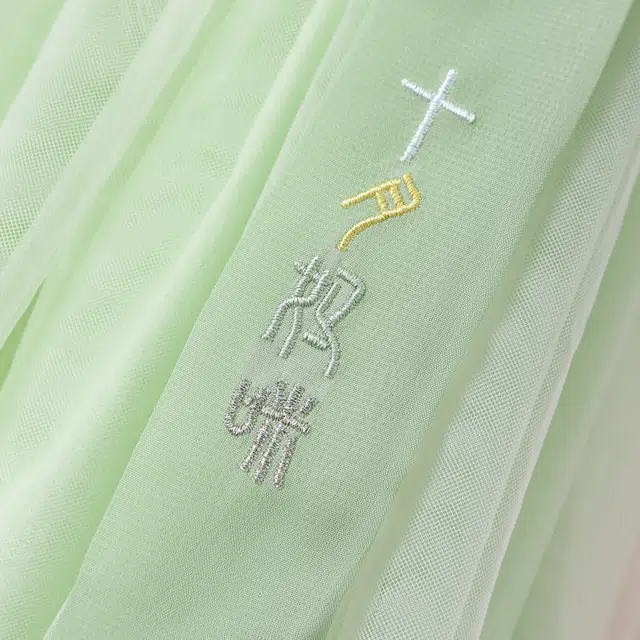 十月妈咪 童装 中国风网纱裙短袖儿童汉服 女童 青萝绿