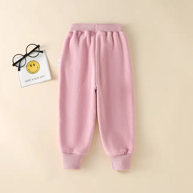 十月妈咪 秋冬 加厚保暖休闲裤一体绒防风裤子纯色厚款棉裤 儿童款