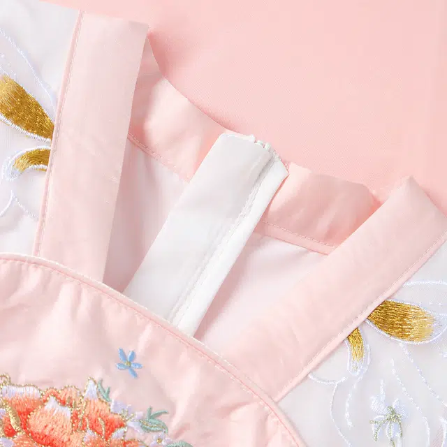 十月妈咪 童装 古风网纱长袖儿童汉服连衣裙 女童