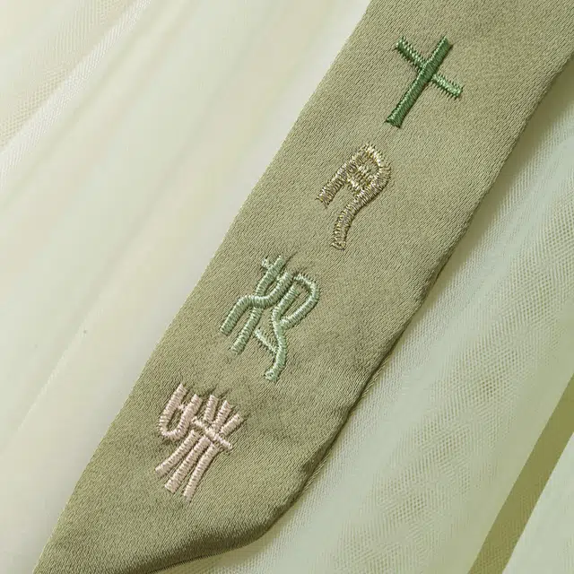 十月妈咪 童装 汉服薄款小女孩古风花卉刺绣荷叶袖 女童 盛夏清荷