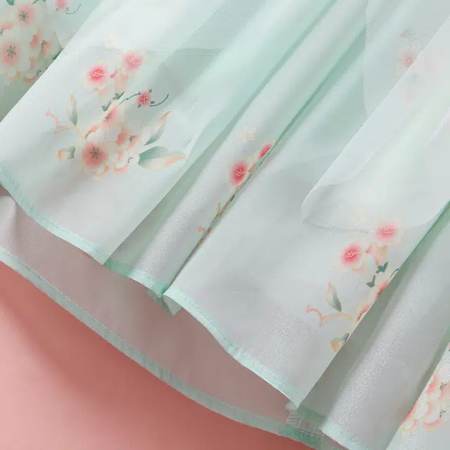 十月妈咪 中式国风刺绣碎花网纱短袖连衣裙汉服 夏 儿童款 湛蓝蝴蝶