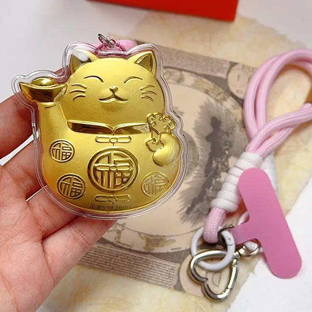 凤庙珠宝 招财猫招财猫钥匙扣 招财纳福精致温柔可爱小巧金色小猫咪浪漫甜蜜设计感创意#好运 金 挂件 男女同款情侣款