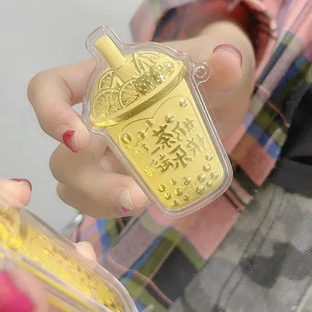 凤庙珠宝 波波奶茶杯趣味创意幸运精致温柔可爱小巧浪漫甜蜜设计感#好运 金 挂件 男女同款情侣款