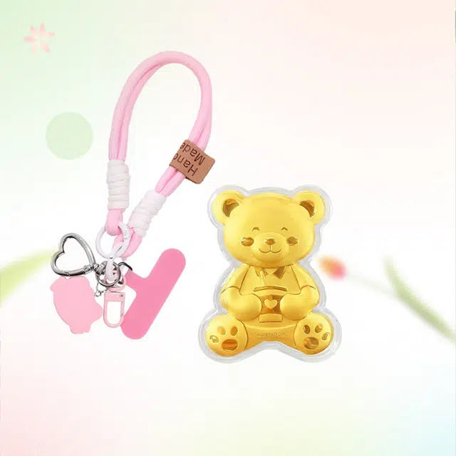 凤庙珠宝 小熊挂件 可爱温柔招财纳福创意俏皮小巧个性熊仔摆件 足金 一口价 金片 男女同款情侣款