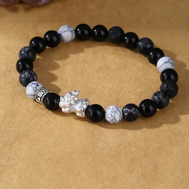 凤庙珠宝 招财貔貅串珠 新中式轻奢透亮多巴胺珠子 财源滚滚招财纳福吞金兽龙年本命 黑曜石 玉石手串 男女同款情侣款 礼盒礼物