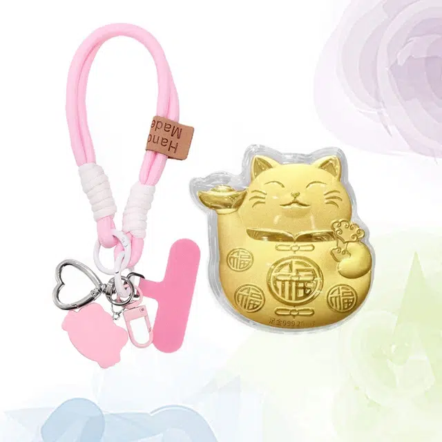 凤庙珠宝 招财猫挂件 招财纳福吉祥如意可爱小猫黄金摆件复古猫咪收藏储蓄增值纪念 足金 一口价 金片 男女同款情侣款