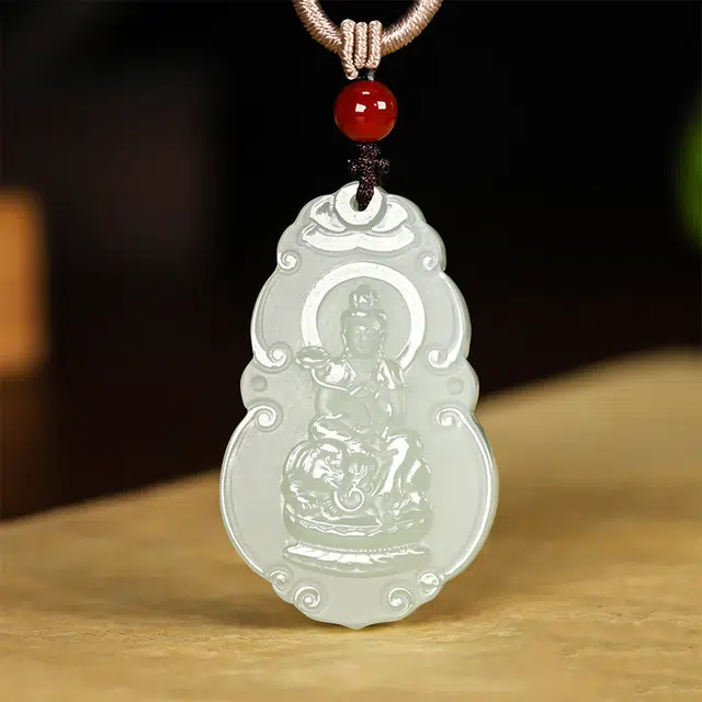 凤庙珠宝 普贤菩萨生肖龙蛇守护神吊坠 新中式清新如玉淡雅精致复古锁骨链本命年#好运 和田玉项链 白玉/青白玉 男女同款情侣款