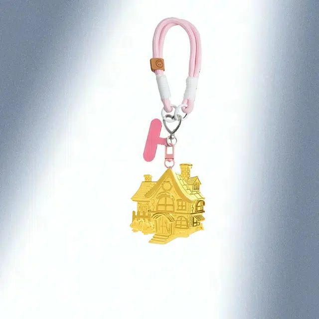 凤庙珠宝 房子挂件黄金摆件 金色有车有房幸福美满平安喜乐 新中式复古国潮创意个性收藏增值纪念 足金 一口价 金片 男女同款情侣款