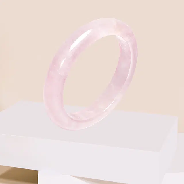 凤庙珠宝 素圈镯 清透气质国风小众温婉嫩粉樱花粉月光白晶莹剔透汉服古风 水晶 玉石手镯 女款 礼盒