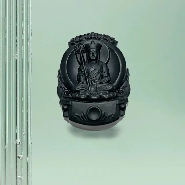 凤庙珠宝 地藏王墨翠吊坠 国潮国风佛像佛牌复古平安福运新中式吉祥锁骨链 和田玉 和田玉项链 男女同款情侣款 碧玉 礼盒