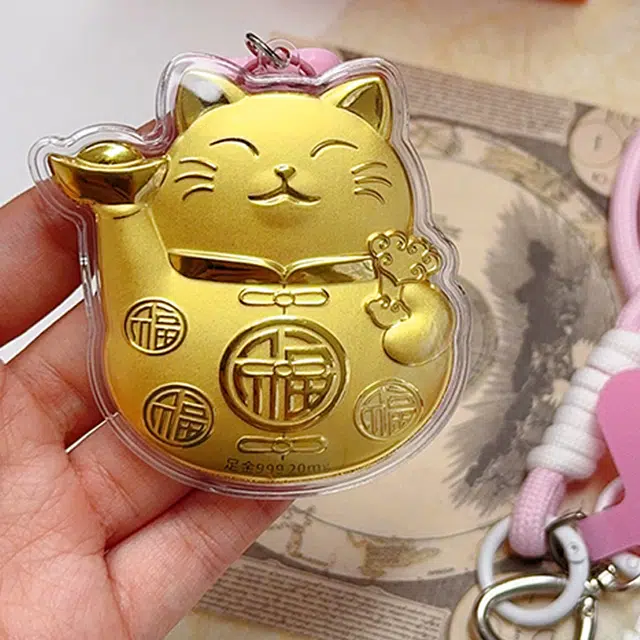 凤庙珠宝 招财猫招财猫钥匙扣 招财纳福精致挂绳手机链甜蜜设计感创意温柔可爱小巧#好运 金 挂件 男女同款情侣款