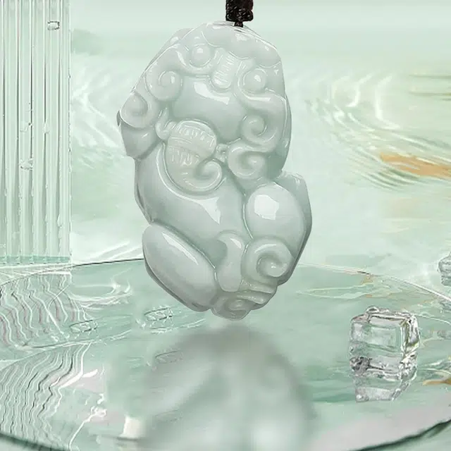 凤庙珠宝 貔貅编织绳吊坠 传承新中式瑞兽小吞金兽聚财纳福平安扣转运吊坠 豆种 翡翠项链 男女同款情侣款 礼盒