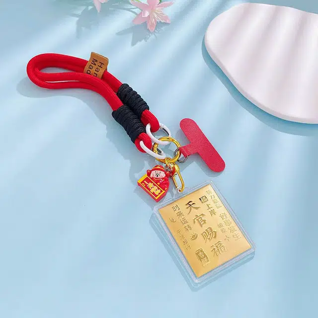 凤庙珠宝 天官赐福方牌 复古新中式轻奢国潮风福气满满财运亨通马上有钱财源滚滚 日常通勤包包搭配配饰 金 挂件 男女同款情侣款