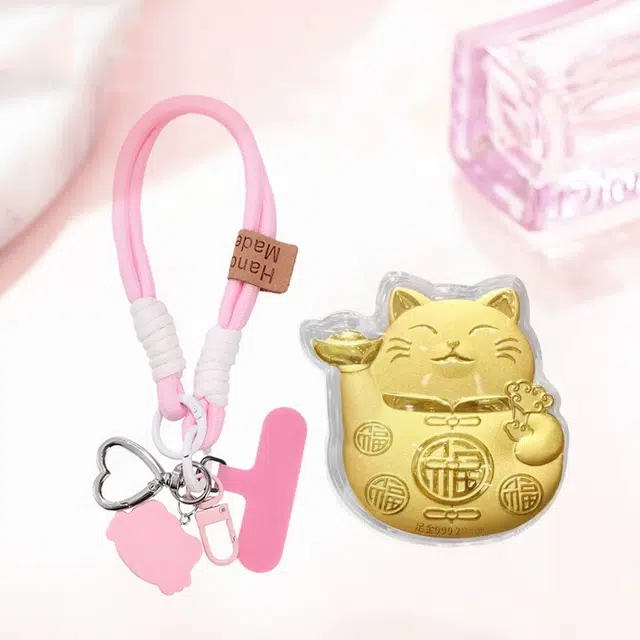凤庙珠宝 招财猫挂件 招财纳福吉祥如意可爱小猫黄金摆件复古猫咪收藏储蓄增值纪念 足金 一口价 金片 男女同款情侣款