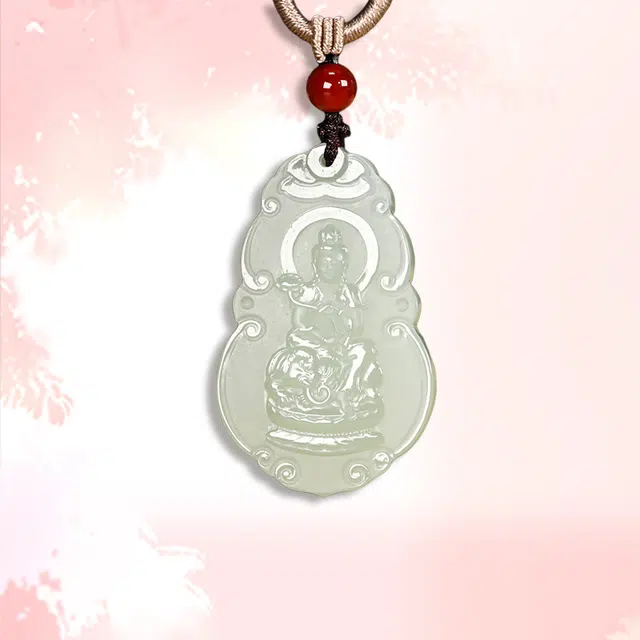 凤庙珠宝 普贤菩萨生肖龙蛇守护神吊坠 新中式清新如玉淡雅精致复古锁骨链本命年#好运 和田玉项链 白玉/青白玉 男女同款情侣款