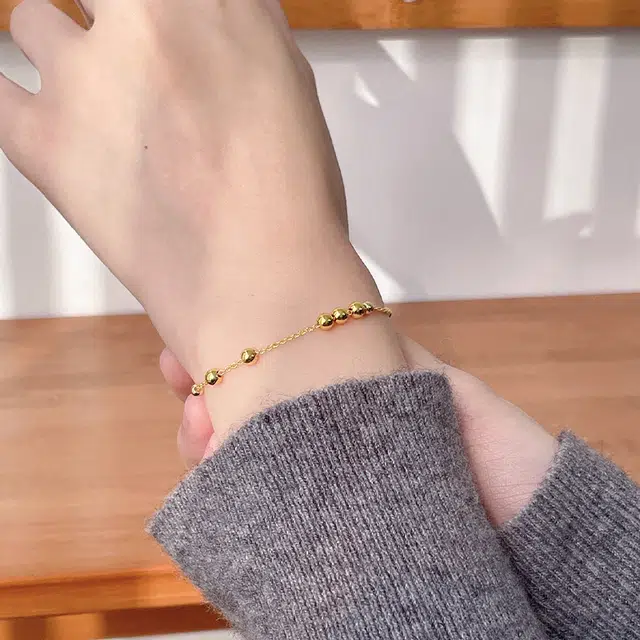 凤庙珠宝 小金珠手饰 精致小巧转运珠金珠珠金豆豆轻奢小众甜美一生一世浪漫甜蜜爱意可调节链 素链 手链 女款 礼盒礼物