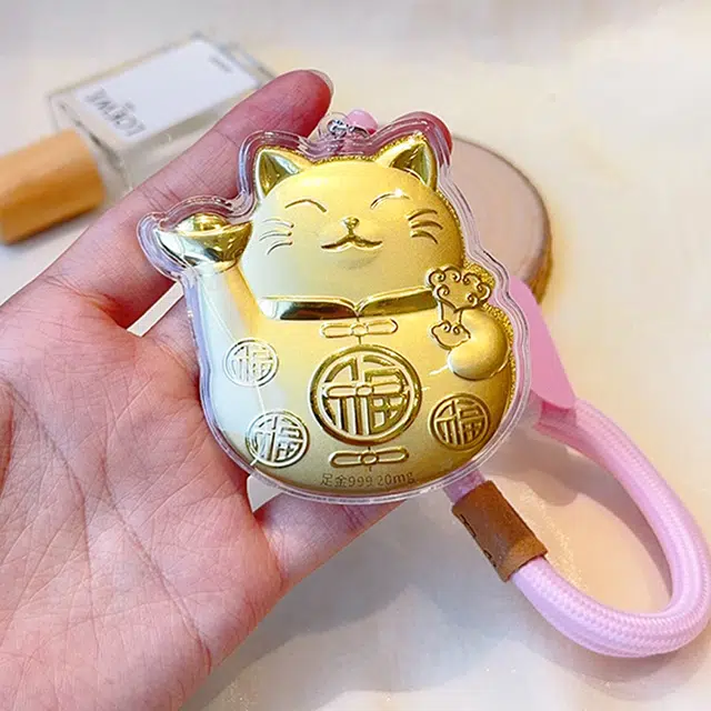 凤庙珠宝 招财猫招财猫钥匙扣 招财纳福精致温柔可爱小巧金色小猫咪浪漫甜蜜设计感创意#好运 金 挂件 男女同款情侣款