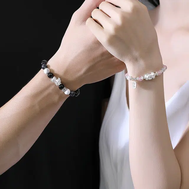 凤庙珠宝 招财貔貅串珠 新中式轻奢透亮多巴胺珠子 财源滚滚招财纳福吞金兽龙年本命 黑曜石 玉石手串 男女同款情侣款 礼盒礼物