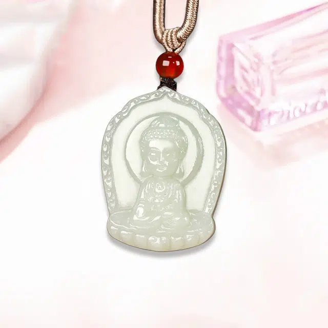 凤庙珠宝 生肖守护神大日如来宝宝神吊坠 招财纳福精致新中式佛像平安转运复古国潮国风锁骨链 和田玉项链 白玉/青白玉 男女同款情侣款