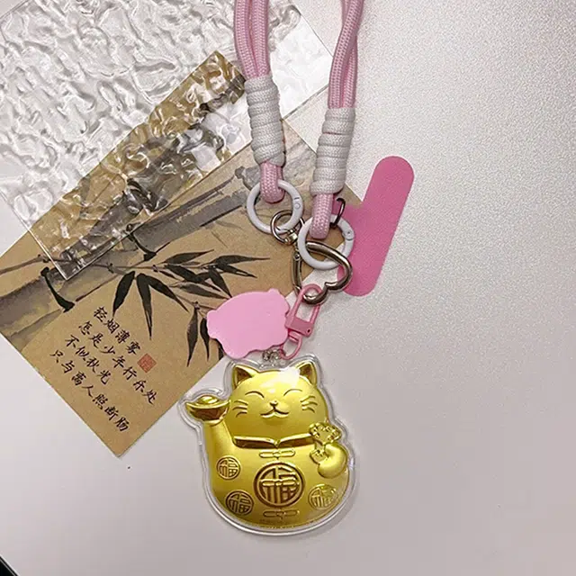 凤庙珠宝 招财猫招财猫钥匙扣 招财纳福精致温柔可爱小巧金色小猫咪浪漫甜蜜设计感创意#好运 金 挂件 男女同款情侣款
