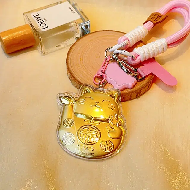 凤庙珠宝 招财猫招财猫钥匙扣 招财纳福精致温柔可爱小巧金色小猫咪浪漫甜蜜设计感创意#好运 金 挂件 男女同款情侣款
