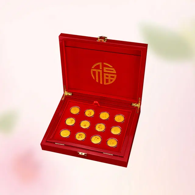 凤庙珠宝 龙年十二生肖纪念黄金摆件商务收藏品增值储蓄复古新中式国潮生肖本命年 足金 投资类 金条金币 男女同款情侣款 礼盒
